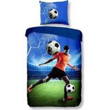 Snoozing Soccer - Flanel - Dekbedovertrek - Eenpersoons - 140x200/220 cm + 1 kussensloop 60x70 cm - Multi kleur