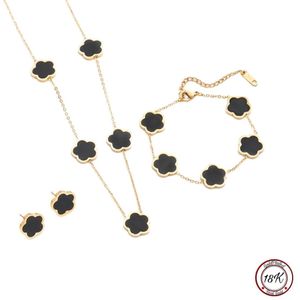 Soraro Klaver Ketting,Armband&Oorbel Set | 18K Goldplated | Zwart | Armband | Klavertje 5 | Geluk | Ketting | Oorbel | Dames Cadeau | Moederdag | Moederdag cadeau