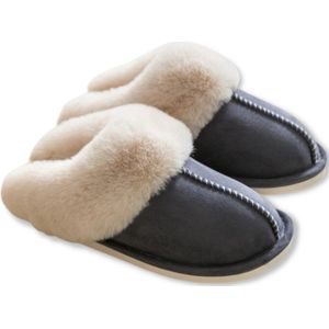 Pantoffels Dames en Heren Fluffy Open Sloffen met Pluche Voering Antislip Zool – Heavency ® - Antraciet - Maat 44/45