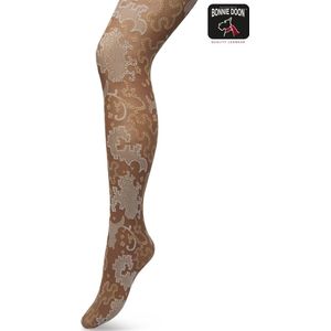 Bonnie Doon Grafische Panty 60 Denier Bruin Dames maat S/M - Grafische Print - Gladde Naden - Maximaal Draagcomfort - Ornament Tights - Chique Panty - Feestelijk - Donker Bruin - Donkerbruin - Bracken - BP221909.158