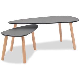 vidaXL Salontafelset - Massief Grenenhout - Zwart Salontafel - Bijzettafel - Scandinavische Meubelen - Houtmeubilair - Zwarte Salontafel