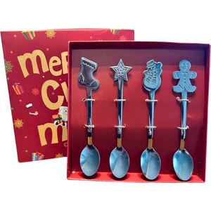 Kerstbestek: Lepeltjes met Kerstdecoratie in geschenddoosje - 13CM - RVS Zilver - Koffielepel/Theelepel/Dessertlepel