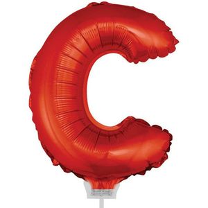 Rode opblaas letter ballon C op stokje 41 cm