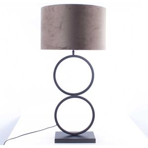 Zwarte tafellamp 2 ringen Capri | 1 lichts | taupe / bruin / zwart | metaal / stof | Ø 40 cm | 82 cm hoog | modern / sfeervol / klassiek design