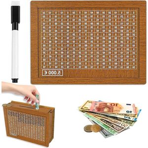 Houten spaarpot met teller - doelstellingen van 5000 euro - besparing - nummer - herbruikbaar - voor kinderen en volwassenen