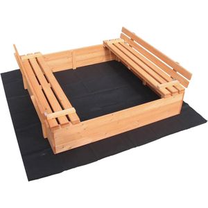 Zandbak met Deksel en Inklapbare Zitbanken - 98x98x21 cm - Vurenhout - Creatief Speeltoestel voor Kinderen