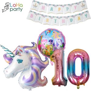 Loha-party® XXL Unicorns met XXL cijfer 10 Versiering ballonen-Little pony-Folie Cijfer 10 Ballon -Eenhoorn Folie Ballon 10e Verjaardag Versiering-Unicorn Ballon Decoratie Feest Versiering-XXL-80cm Cijfer 10-Happy birthday-Folie ballonnen