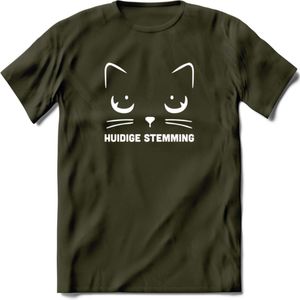 Huidige Stemming - Katten T-Shirt Kleding Cadeau | Dames - Heren - Unisex | Kat / Dieren shirt | Grappig Verjaardag kado | Tshirt Met Print | - Leger Groen - L