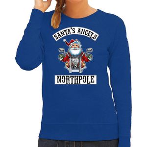 Foute Kerstsweater / kersttrui Santas angels Northpole blauw voor dames - Kerstkleding / Christmas outfit XXL