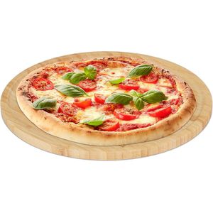 Relaxdays pizzaplank bamboe - pizzabord 32 cm - pizza serveerplank - ronde snijplank