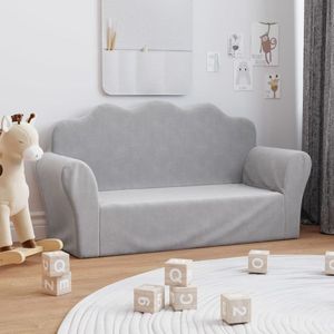 The Living Store Kinderbank 2-zits zacht pluche lichtgrijs - Kinderbank - Pluchen Bank - Kindermeubel - Kids Sofa - Grijs Kinderbank