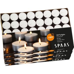 SPAAS Kaarsen - Grootverpakking Theelichtjes 360 Stuks - ± 6 Branduren - Wit - Waxinelichtjes - Voordeelverpakking