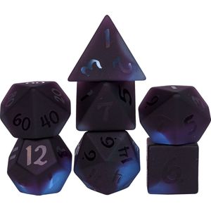 Purple & Black Glass Colored Glaze Dice with Black PU leather Hexagon Box