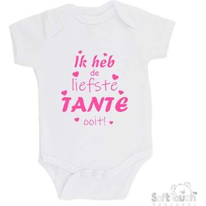 100% katoenen Romper ""Ik heb de liefste TANTE ooit!"" Meisjes Katoen Wit/roze Maat 56/62