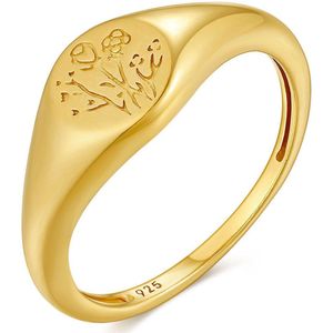 Twice As Nice Ring in 18kt verguld zilver, zegelring, bloemen 58