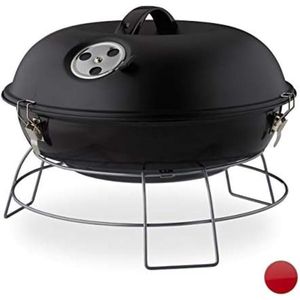 Kogelbarbecue draagbaar met deksel, fijne bbq, picknickbarbecue groot oppervlak, houtskolen, Ø36cm