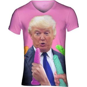 Trump lult er op los festival shirt - Maat L V-hals - Festival shirt - Superfout - Fout T-shirt - Feestkleding - Festival outfit - Foute kleding -