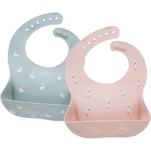 Set van 2 babyslabbetjes, siliconen slabbetjes voor baby's met kruimellade, BPA-vrij, waterdicht, wasbaar, gemakkelijk schoon te maken babyvoedingset