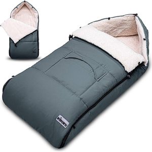 Voetenzak grijs - 95 x 50 cm - voetenzak voor kinderwagen - babyvoetenzak - kinderwagen voetenzak - wintervoetenzak - voetenzak met ristsluiting - wasbaar tot 30 °C