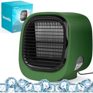 Bewello® - Mini Airco - Mini Ventilator voor Bureau - USB Ventilator met Luchtkoeler - Kleine Tafelventilator Airco - Groen - Mobiele Water Aircooler - met LED moodlight - Fluisterstil