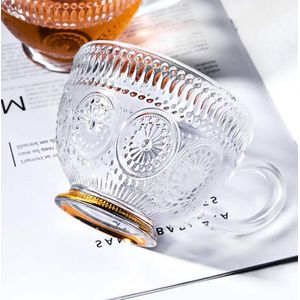 Glass Coffee Mug - Large Vintage Clear Crystal Tea Cup with Handle for Breakfast Cereal Cappuccino Macchiato Drinking Cappuchino glazen