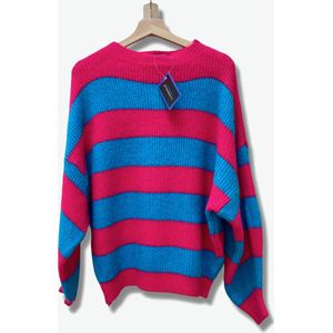 Lundholm Sweater Dames trui roze blauw gestreept - gender reveal outfit blauw roze gebreide truien dames oversized trui dames knitted scandinavische trui dames | Lundholm Linköping collectie