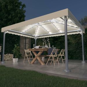 The Living Store Prieel Gazebo - 400 x 300 x 270 cm - Aluminium/Staal/Oxford - Crème - Met Lichtslinger