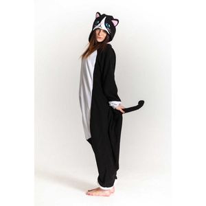 KIMU Onesie Zwarte Kat Pakje - Maat 116-122 - Kattenpak Kostuum Zwart Pak - Peuter Boxpakje Pyjama Huispak Jumpsuit Jongen Meisje Festival