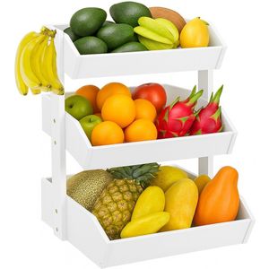 Pazzo Goods - Fruitmand Bamboe 3 Laags - Fruitschaal - Bamboe Hout - Staande Fruitmand Etagere - Hout – Aardappelbak - Wit