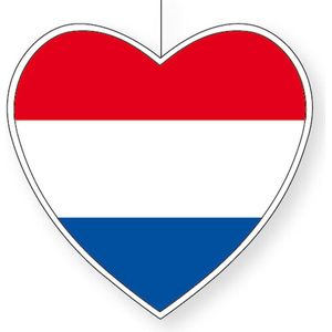 Hangdecoratie hart Nederland 14 cm - Nederlandse vlag EK/WK landen versiering