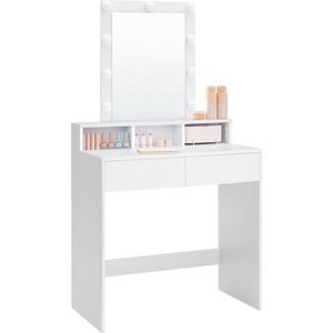 Stijlvolle Witte Kaptafel en Luxe Make up Tafel - Eenvoudige Montage, Verstelbare LED Verlichting en Ruime Opbergruimte! - Creëer Jouw Perfecte Make-up Hoekje