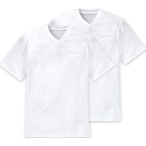 SCHIESSER American T-shirt (2-pack) - heren shirt korte mouw jersey v-hals wit - Maat: S