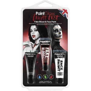 PaintGlow Halloween Fake Blood & Face & body paint - Halloween - Schmink - Make up - zwart - wit - rood - 12 ml - 3 stuks