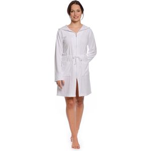 Rits badjas dames kort – met capuchon – lichtgewicht – dun – sauna - wit - maat XL