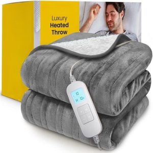 StayPowered Elektrische Warmtedeken - Ultieme Warmte en Luxe voor Koude Nachten - 10 Warmtestanden - Ingebouwde Timer - Wasbaar - Extra Groot voor Twee Personen - Oververhittingsbeveiliging - Zacht - Grijs - Levering Sneller dan Aangegeven!