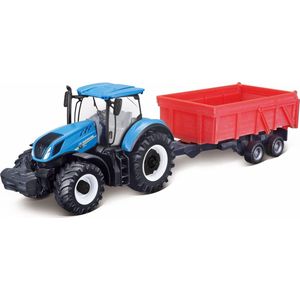 Tractor New Holland (Blauw) + aanhanger (Oranje) (25cm) 1/50 Bburago - Modelauto - Schaalmodel - Model auto - Miniatuurauto - Miniatuur autos