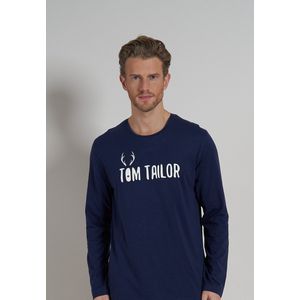 TOM TAILOR heren T-shirt lange mouw met O-hals (1-pack) - donkerblauw - Maat: S