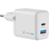 XLayer - Wandlader / Oplader - Dual Powercharger 38W USB-C PD - Adapter / Oplader Geschikt Voor Apple Iphone & Samsung - Wit