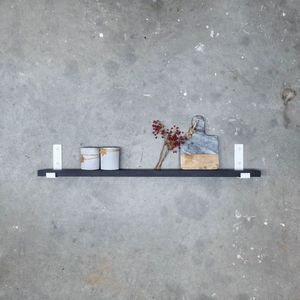 GoudmetHout Massief Eiken Wandplank - 40x10 cm - Zwart eiken - Industriële plankdragers L-vorm UP mat wit - Staal - Zwarte wandplank