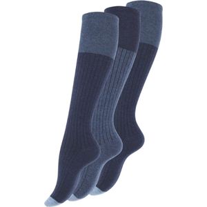 3 paar Kniekousen - Rib motief - Jeansblauw - Maat 39-42