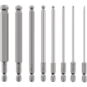 8Pcs Metric Allen Hex Bit Set - 100mm Long Non-Magnetic Ball Head Driver Bit