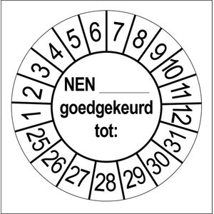 Wit | NEN Goedgekeurd Keuringsstickers | 50 stuks (10 strips) | 35mm Rond | Vinyl