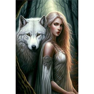 Wand Bord Speciaal Reliëf - Keltische Vrouw Met Witte Wolf