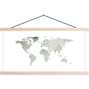 Wanddecoratie - Wereldkaart - Waterverf - Wit - Schoolplaat - 150x75 cm - Textielposter - Textiel poster