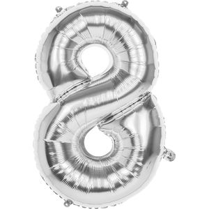 Boland - Folieballon '8' zilver (86 cm) 8 - Zilver - Cijfer ballon