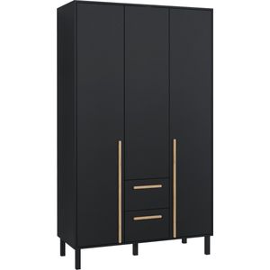 Pro-meubels - Kledingkast Alvin 3 - Zwart mat / Eiken - 120cm - Kast - Garderobekast - Slaapkamer - Opbergkast