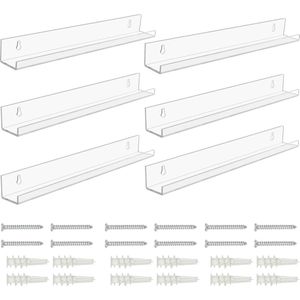 Belle Vous 3 Pak Doorzichtige Zwevende Boekenplank – Acryl Muurgemonteerde Planken – Decoratieve Afbeelding Plank Rand Voor Woonkamer, Keuken, Badkamer & Kantoor – Ideaal Voor Opslag en Display