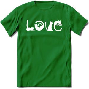 Cat Love - Katten T-Shirt Kleding Cadeau | Dames - Heren - Unisex | Kat / Dieren shirt | Grappig Verjaardag kado | Tshirt Met Print | - Donker Groen - L