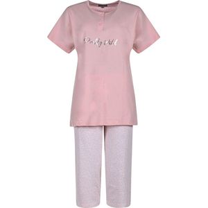 Dames Pyjama - Katoen - Zomer - 3/4 broek - Roze Leopard - Maat L