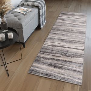 Tapiso Sari Tapijt Loper Grijs Beige Modern Woonkamer Hal Slaapkamer Maat- 90x500